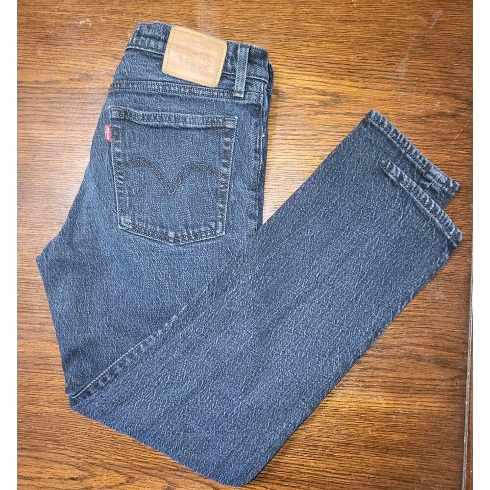 Levis Premium Wedgie Straight Jeans Womens 26 Black Gray Denim High Rise 26x26.5 - Picture 3 of 6